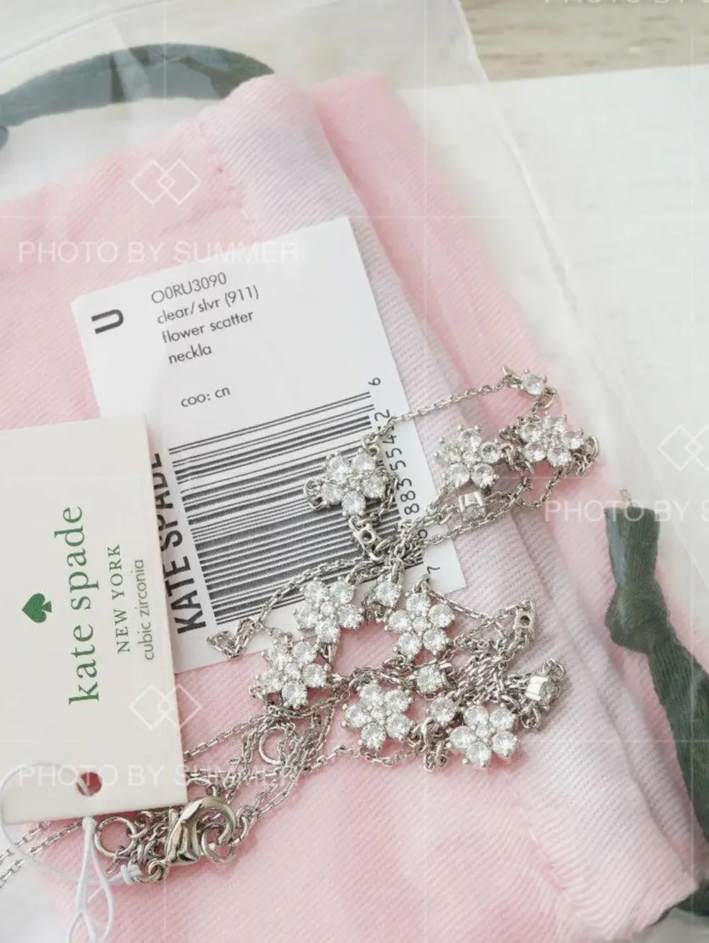 Kate Spade Gleaming Gardenia Flower Scatter Necklace Clear Silver